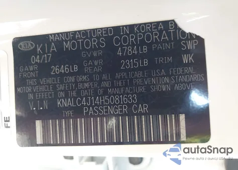 2017 Kia Cadenza Technology z USA, uszkodzony, nr VIN KNALC4J14H5081633